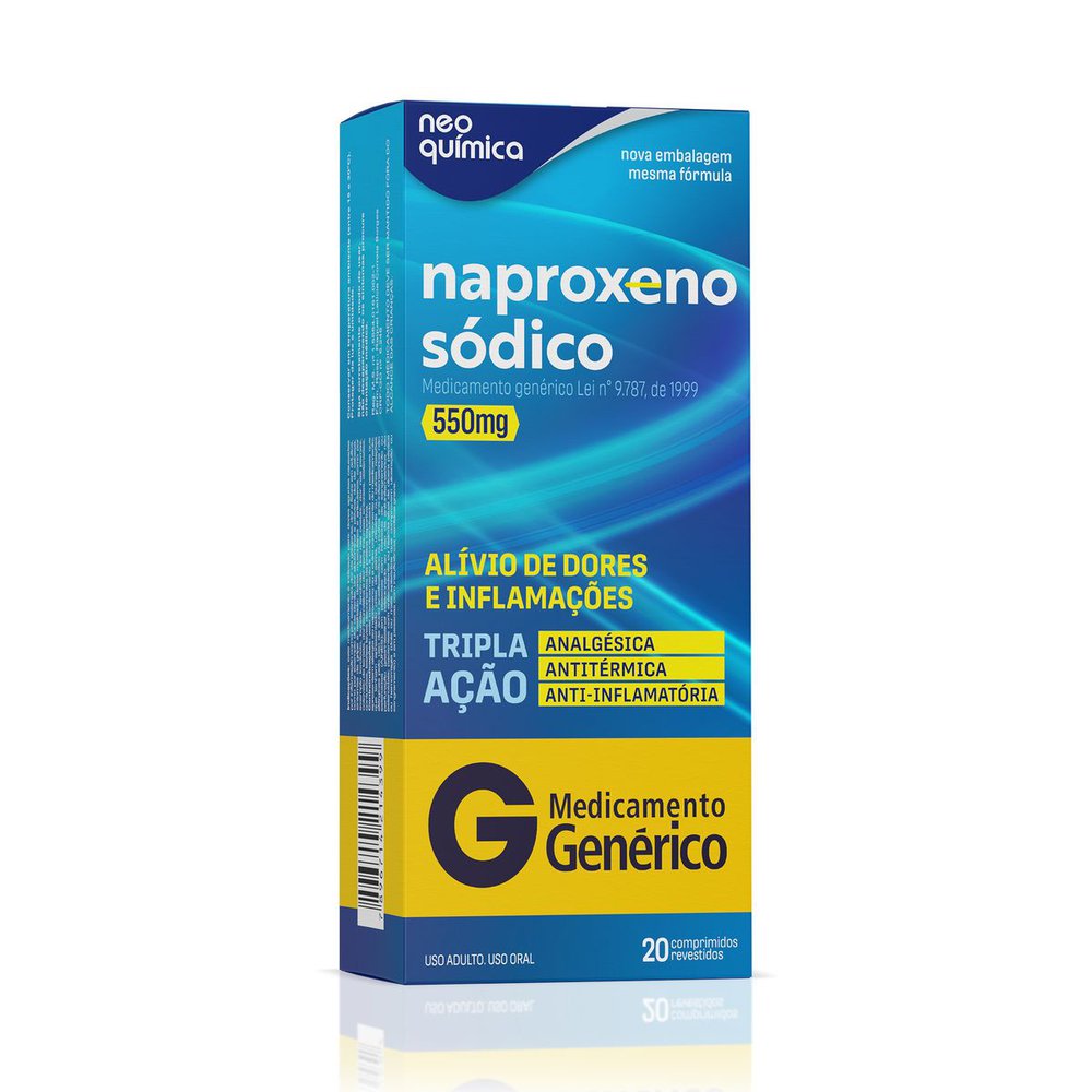 Analgésico e Antinflamatório Naproxeno Sódico 550mg 20 Comprimidos Revestidos Genérico Neo Química