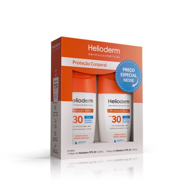 Kit Proteção Corporal Protetor Solar Helioderm Suncare 2 em 1 FPS30 120ml 2 Unidades