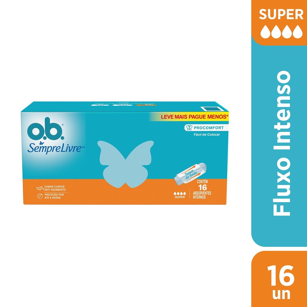 Absorvente Interno OB Sempre Livre Procomfort Super Fluxo Intenso 16 Unidades