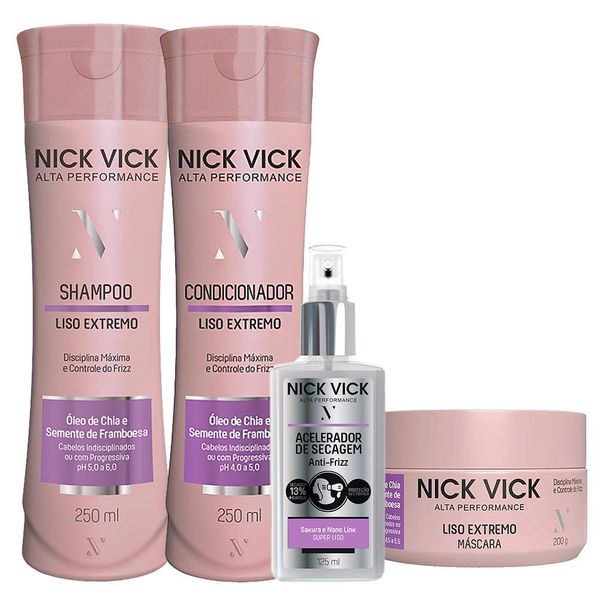 Nick Vick Liso Extremo - Shampoo - Condicionador - Máscara - Fluido Acelerador