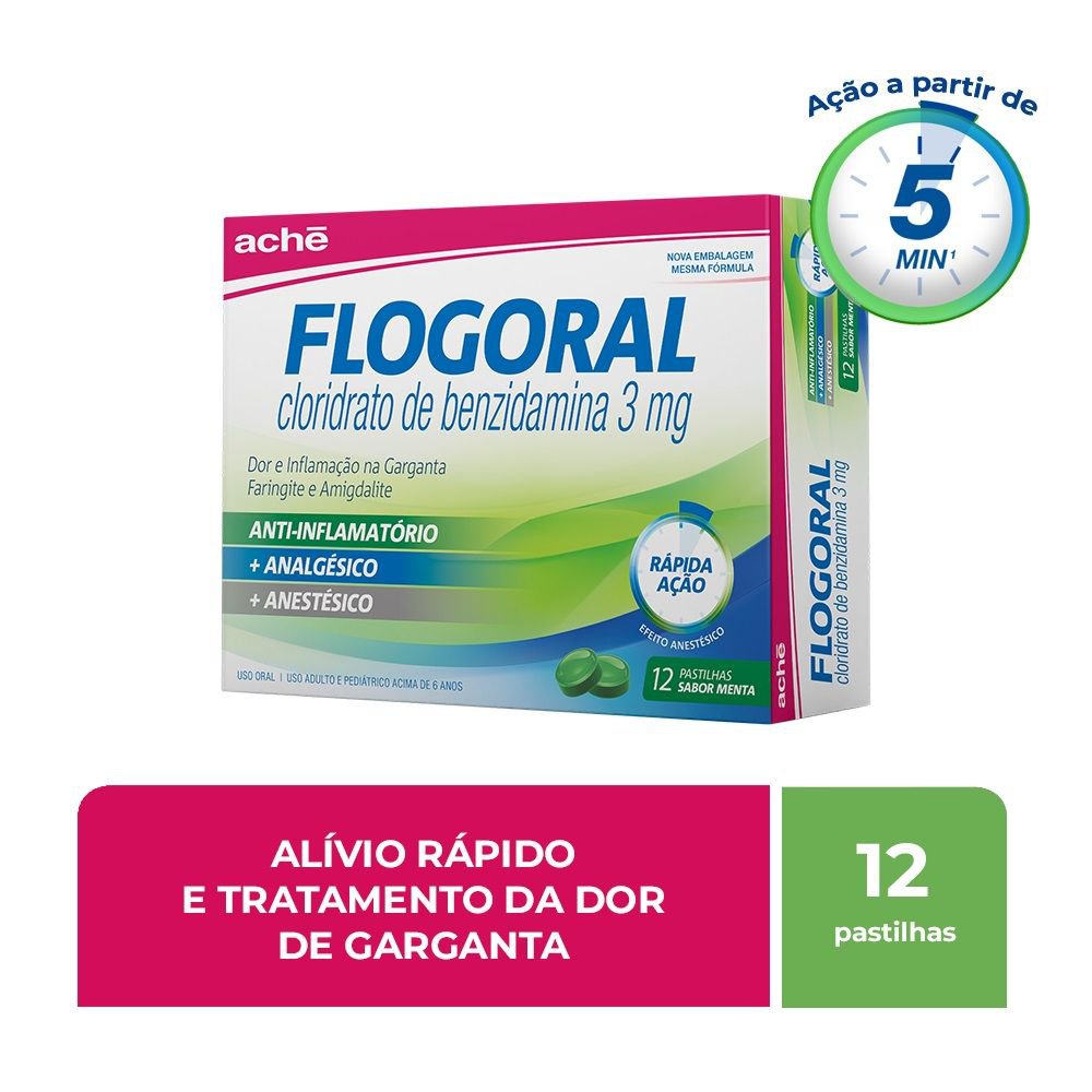 Flogoral 3mg Sabor Menta 12 Pastilhas