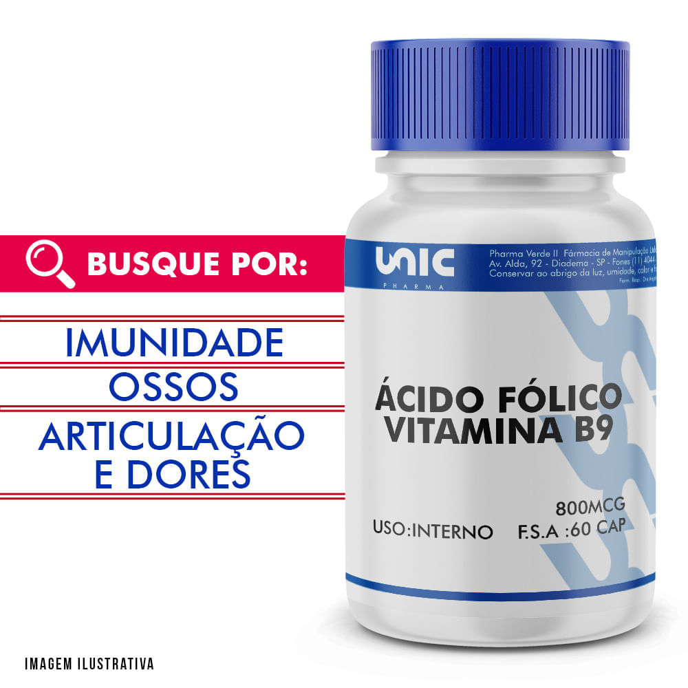 Vitamina B9 Ácido Fólico - 800mcg - Unicpharma