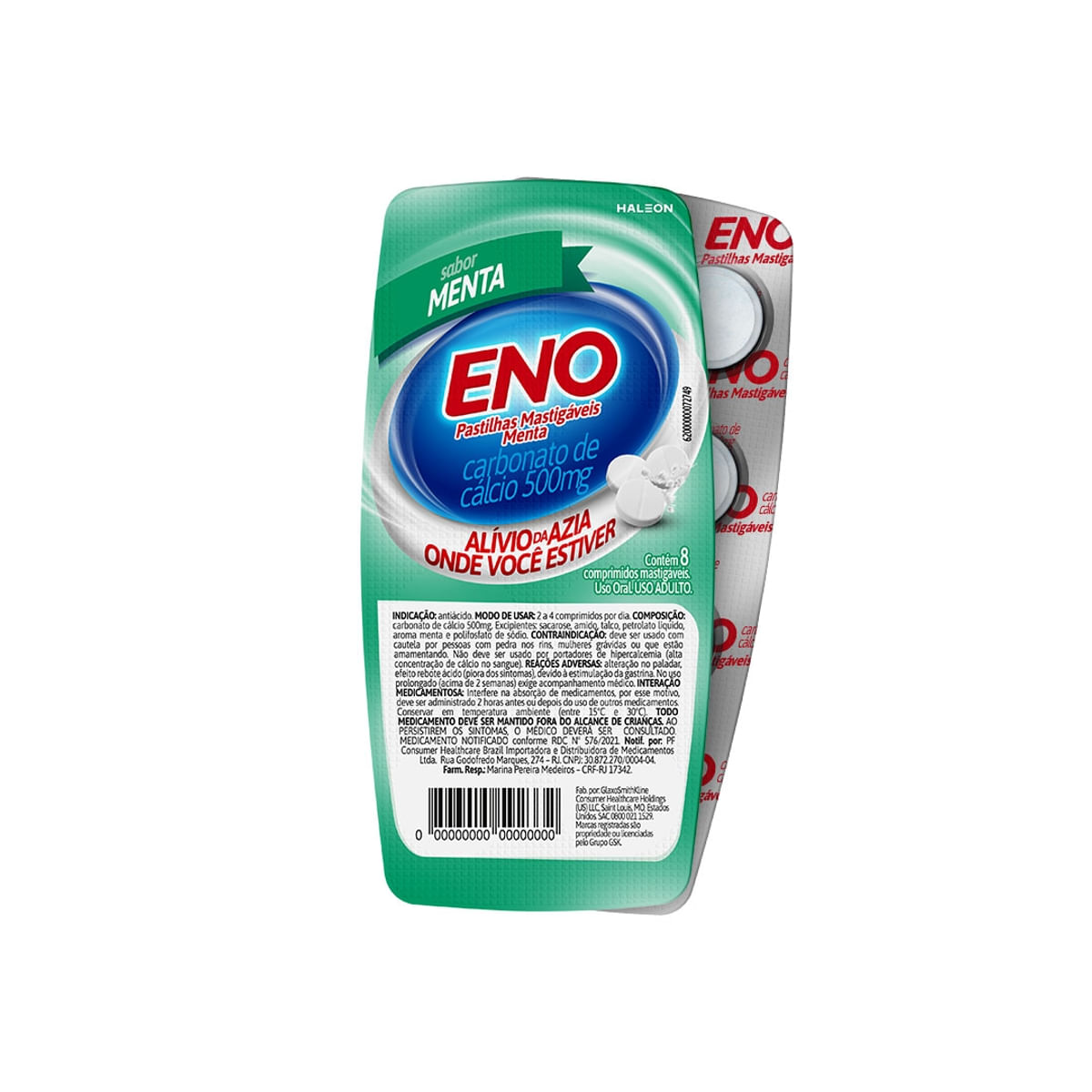 Eno 500mg Sabor Menta 8 Pastilhas Mastigáveis