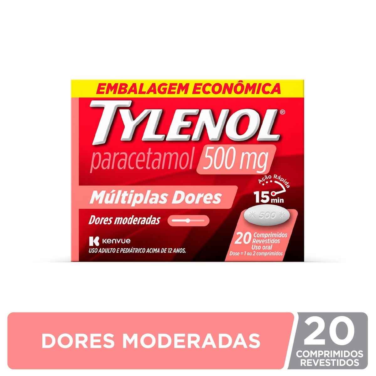 Tylenol 500mg Múltiplas Dores 20 Comprimidos