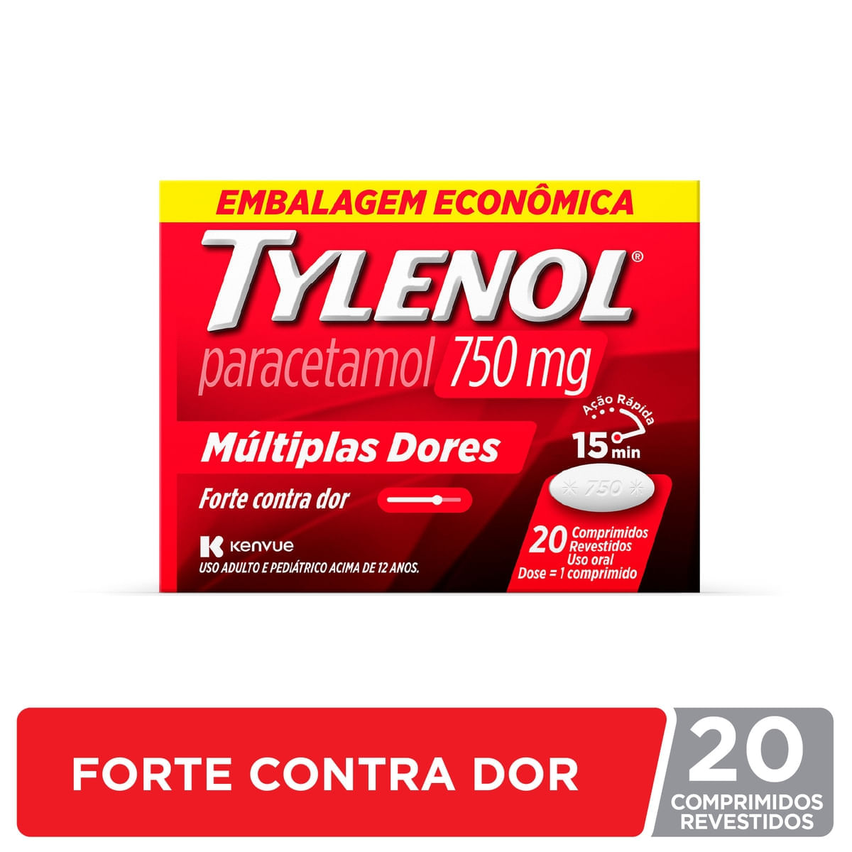 Tylenol 750mg Múltiplas Dores 20 Comprimidos