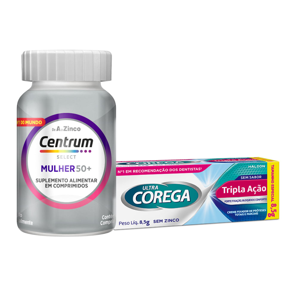 Kit Centrum Select Mulher 50+ 60 Comprimidos + Corega Fixador de Prótese Ultra Tripla Ação 8,5g