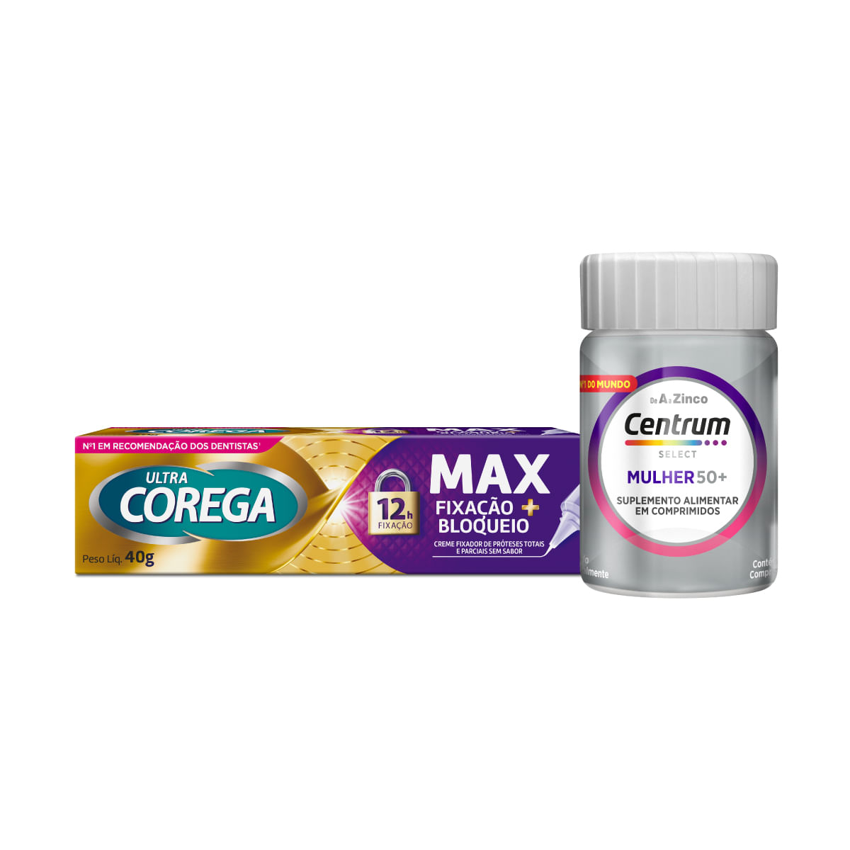Kit Centrum Select Mulher 50+ 30 Comprimidos + Corega Fixador de Prótese Ultra Max Fixação + Bloqueio 40g