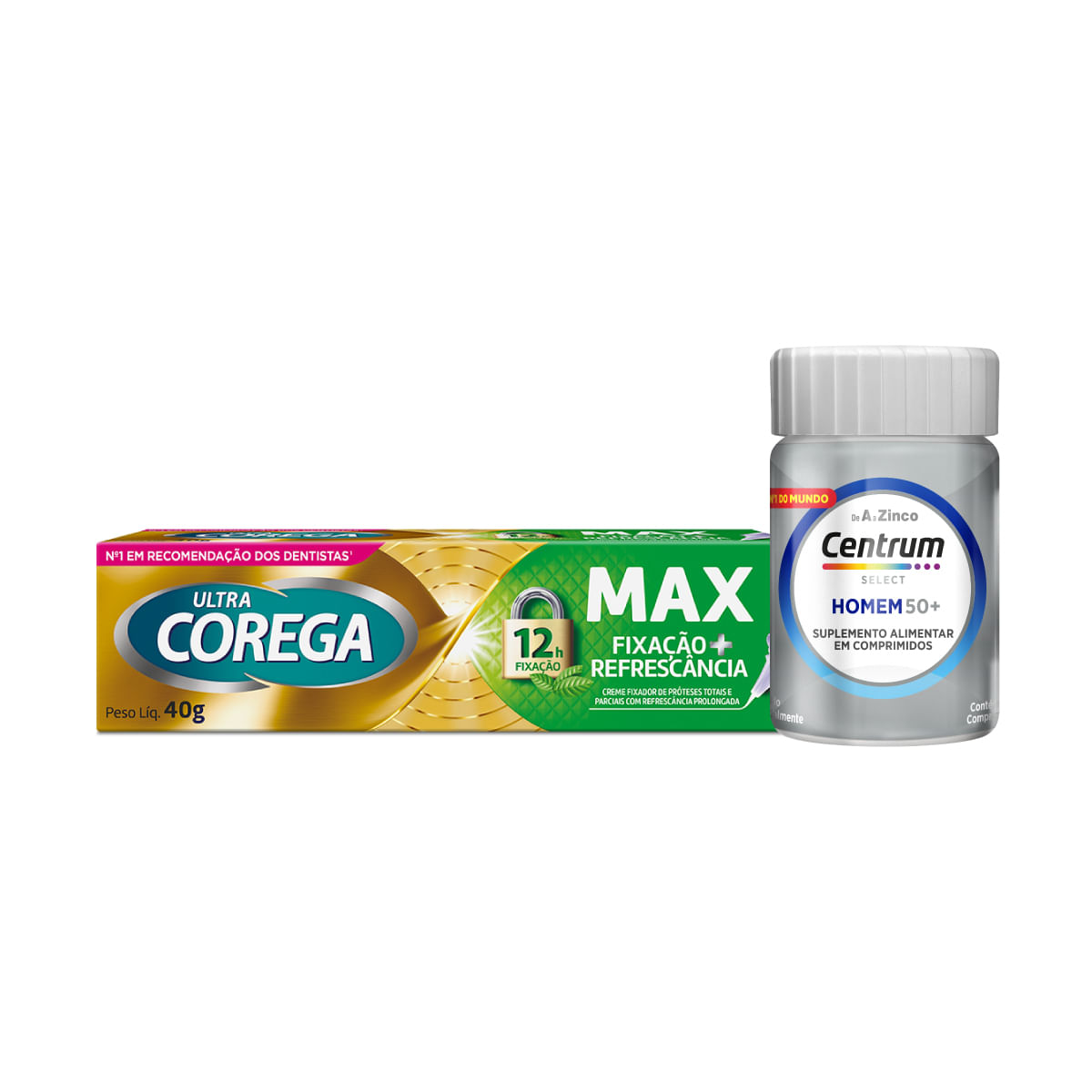 Kit Centrum Select Homem 50+ 30 Comprimidos + Fixador de Prótese Ultra Corega Max Sabor Menta 40g