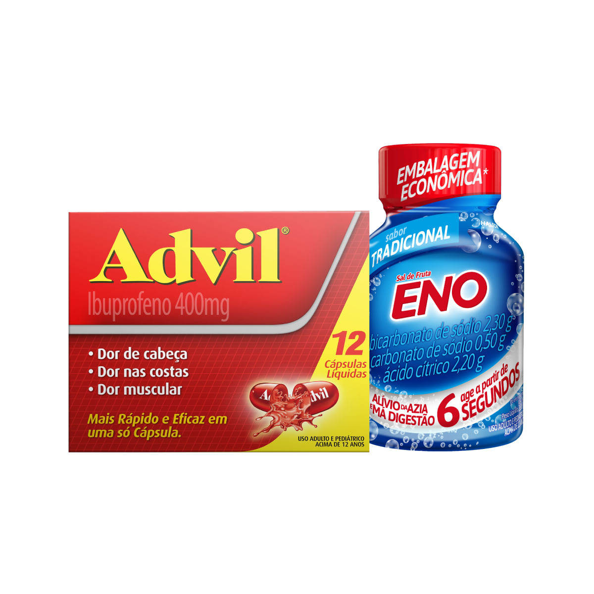 Kit Advil 400mg 12 Cápsulas Moles + Eno Sal de Fruta 2,30g + 0,50g + 2,20g 100g