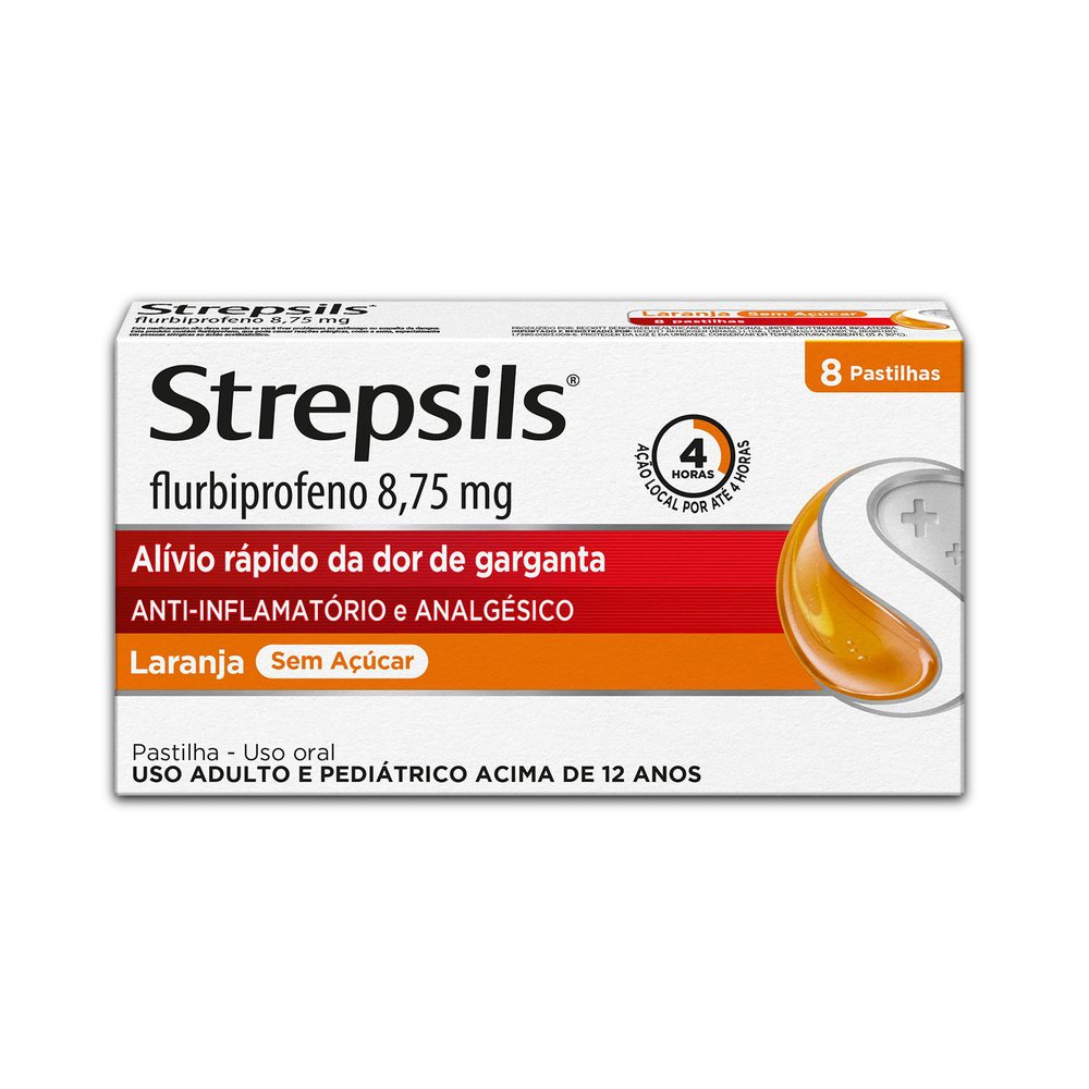 Pastilhas para Garganta Strepsils Sabor Laranja Sem açúcar 8 Pastilhas