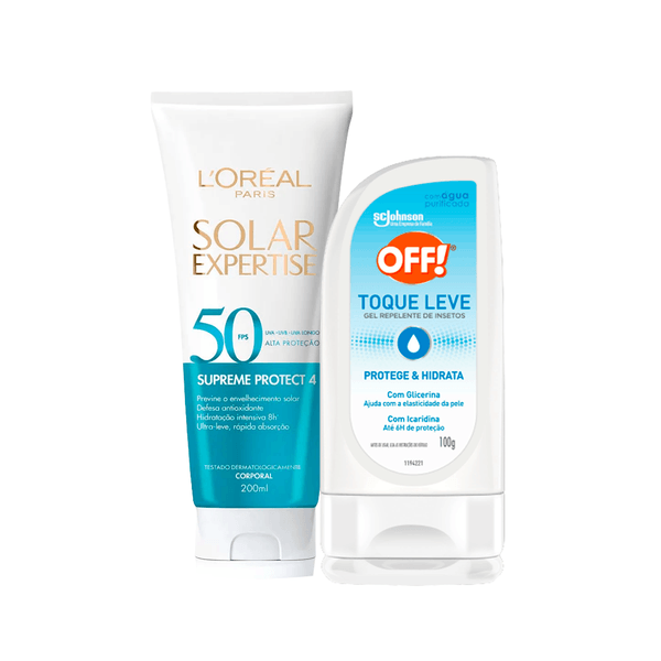 Kit Loreal Paris Protetor Solar Expertise Supreme FPS50 200ml + Repelente OFF! Sem Perfume Gel 100g