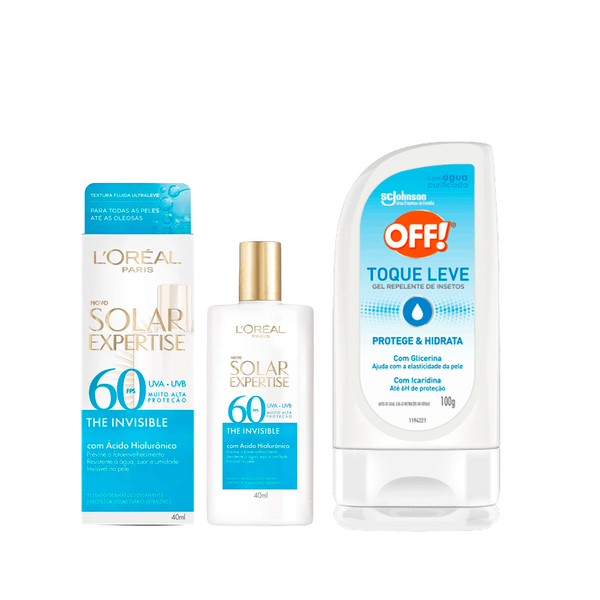 Kit Loreal Paris Protetor Solar Facial Expertise FPS60 40ml + Repelente OFF! Sem Perfume Gel 100g