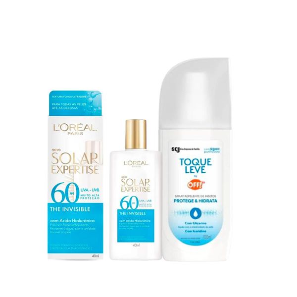 Kit Loreal Paris Protetor Solar Facial Expertise FPS60 40ml + Repelente Off! Toque Leve Sem Perfume Spray 100ml