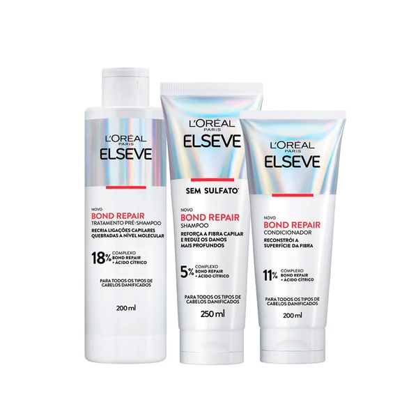 Kit Elseve Bond Repair com Pre-Shampoo 200ml + Shampoo 250ml + Condicionador 200ml
