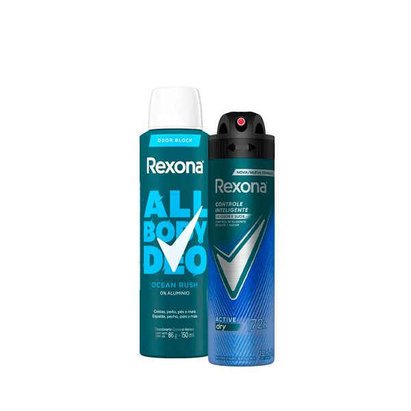 Kit Desodorante Rexona Men Active Dry 72h 150ml + Desodorante All Body Deo Ocean Rush 150ml