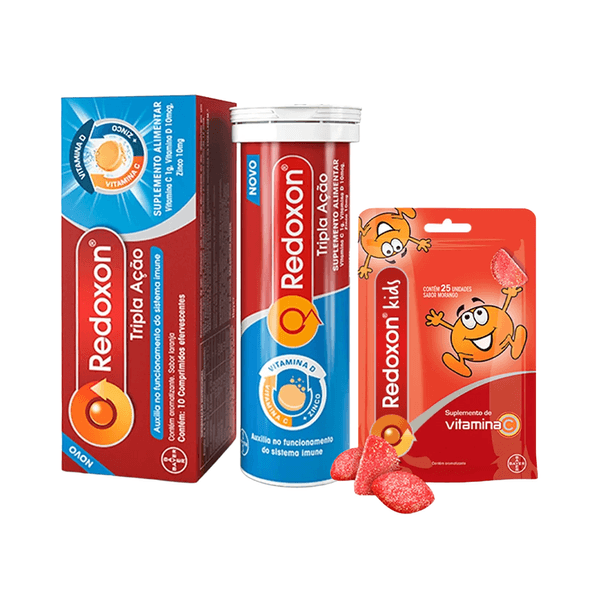 Kit Redoxon Tripla Ação Sabor Laranja 10 Comprimidos + Redoxitos 30mg Sabor Morango 25 Gomas Mastigáveis