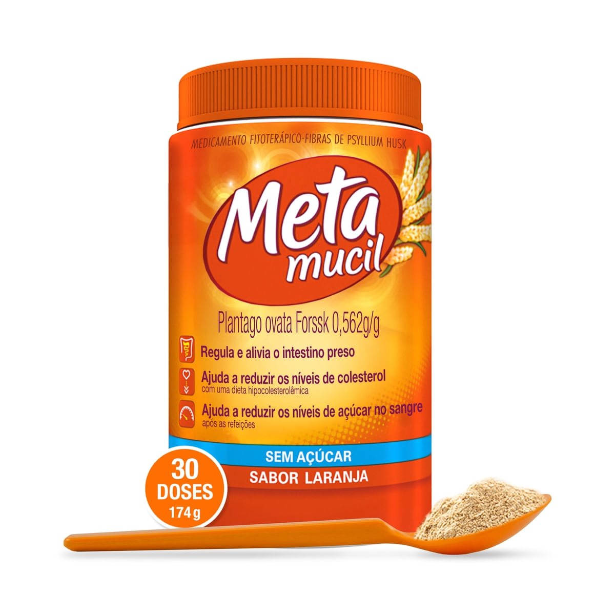 Metamucil 0,562g/g Sabor Laranja Pó para Solução 174g
