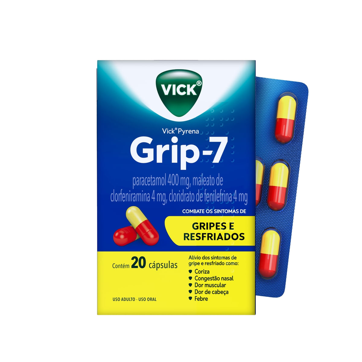 Vick Pyrena Grip-7 Antigripal 400mg + 4mg + 4mg 20 Cápsulas