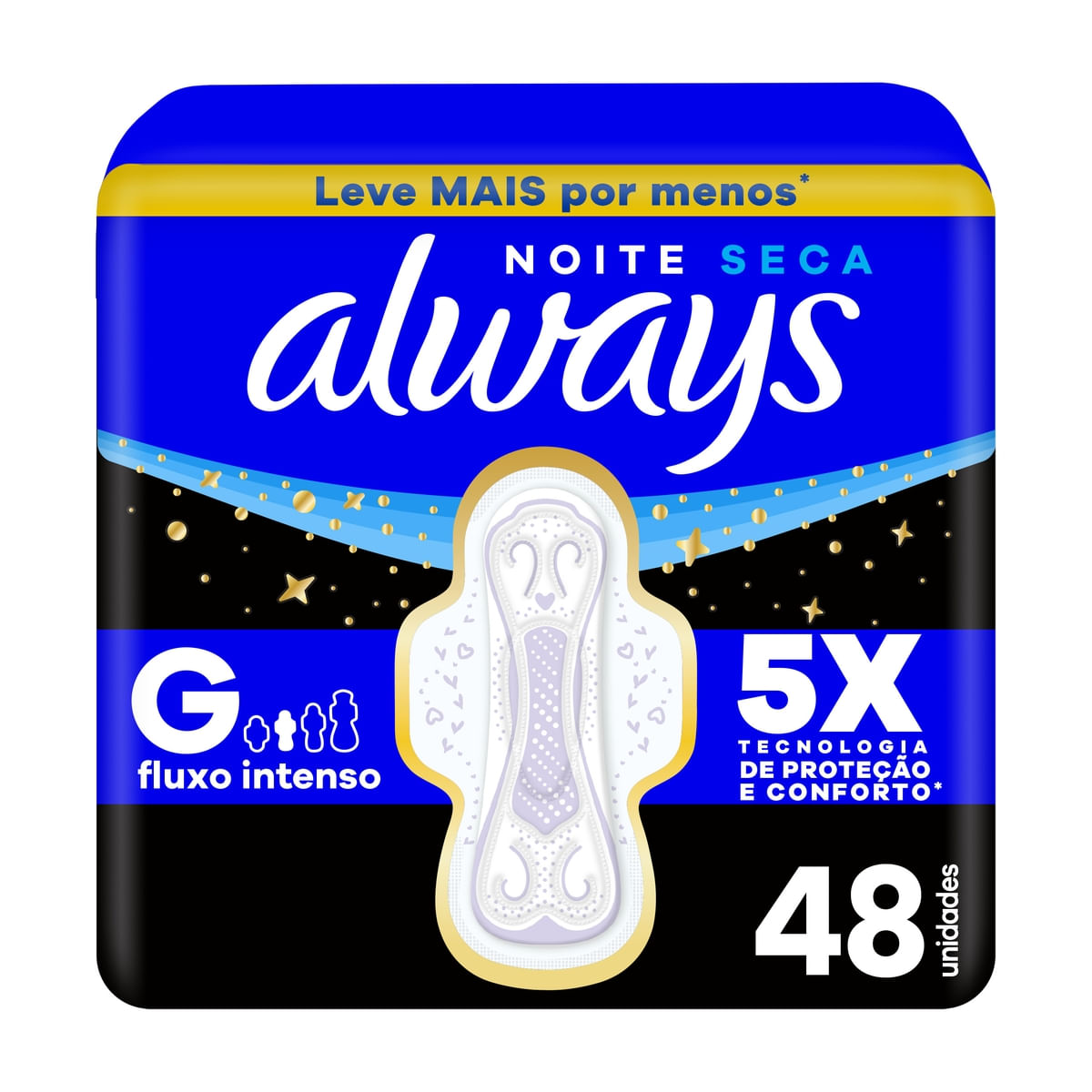 Absorvente Always Noite Seca com Abas Fluxo Intenso 48 Unidades