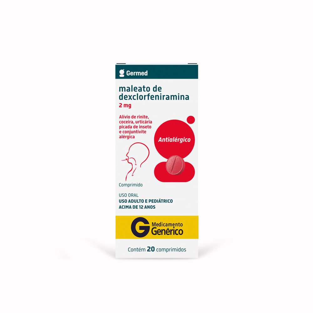 Maleato de Dexclorfeniramina 2mg 20 Comprimidos Genérico Germed