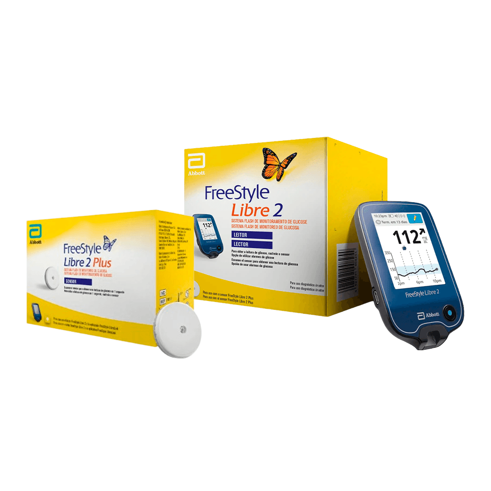 Kit Freestyle Libre Sensor 2 Plus + Leitor Monitor de Glicose 2 Sistema Flash