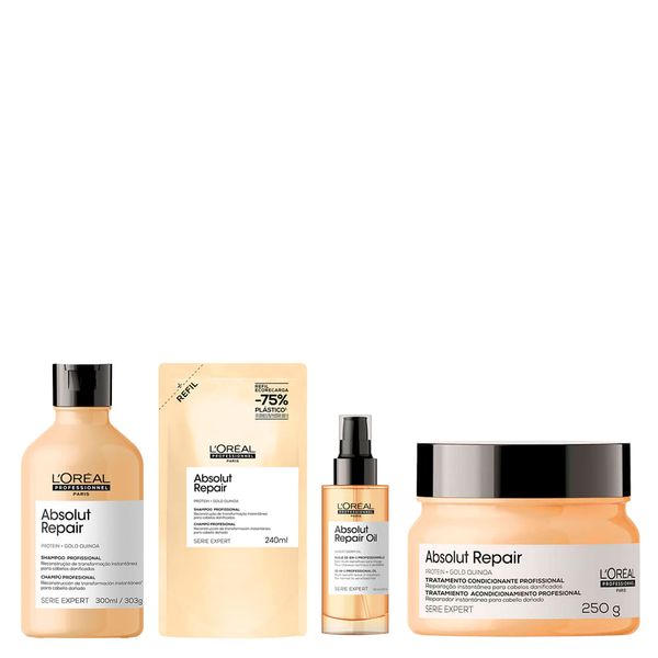 Kit L'Oréal Professionnel Absolut Repair Shampoo Refil 240Ml + Shampoo 300Ml + Máscara 250g + Óleo Capilar 90ml Kit