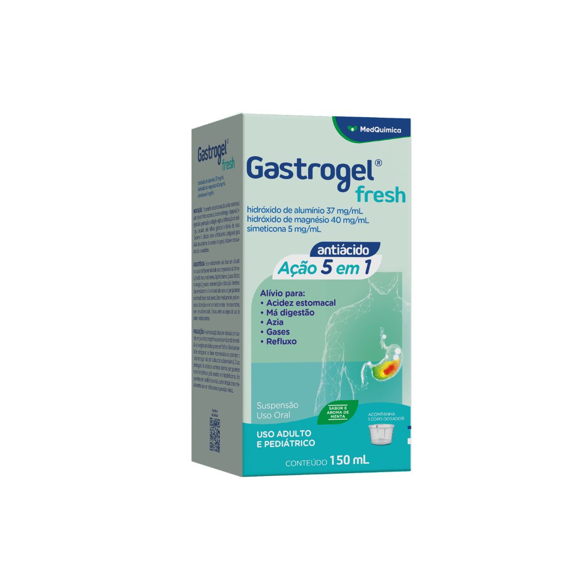 Gastrogel Fresh 400mg + 300mg + 30mg Sabor Menta Suspensão Oral 150ml + Copo Dosador
