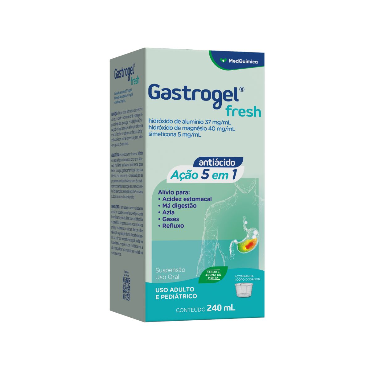 Gastrogel Fresh 37mg/ml + 40mg/ml + 5mg/ml Sabor Menta Suspensão Oral 240ml + Copo Dosador