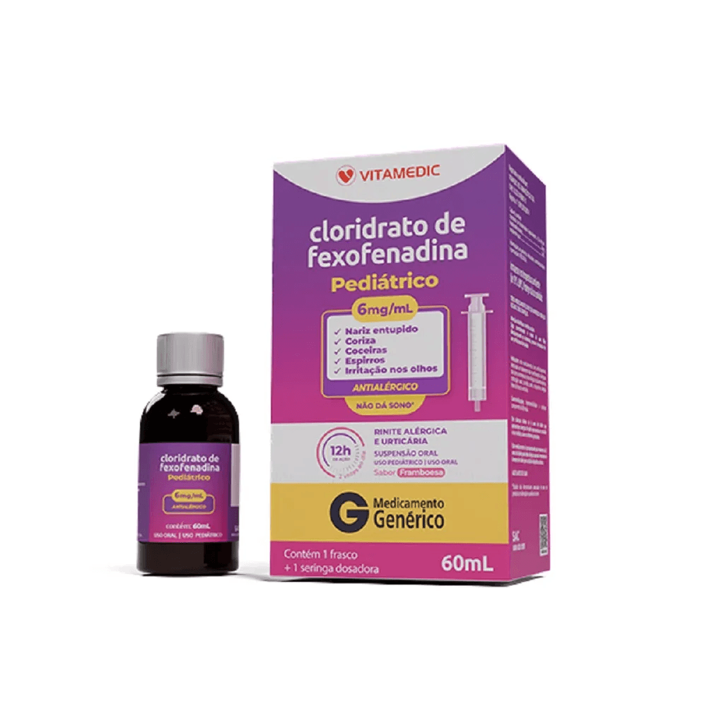 Cloridrato de Fexofenadina 6mg/ml Sabor Framboesa Suspensão Oral 60ml Genérico Vitamedic
