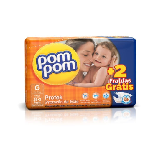 Fraldas Pompom Protek Baby Tamanho G Leve 28 Pague 26