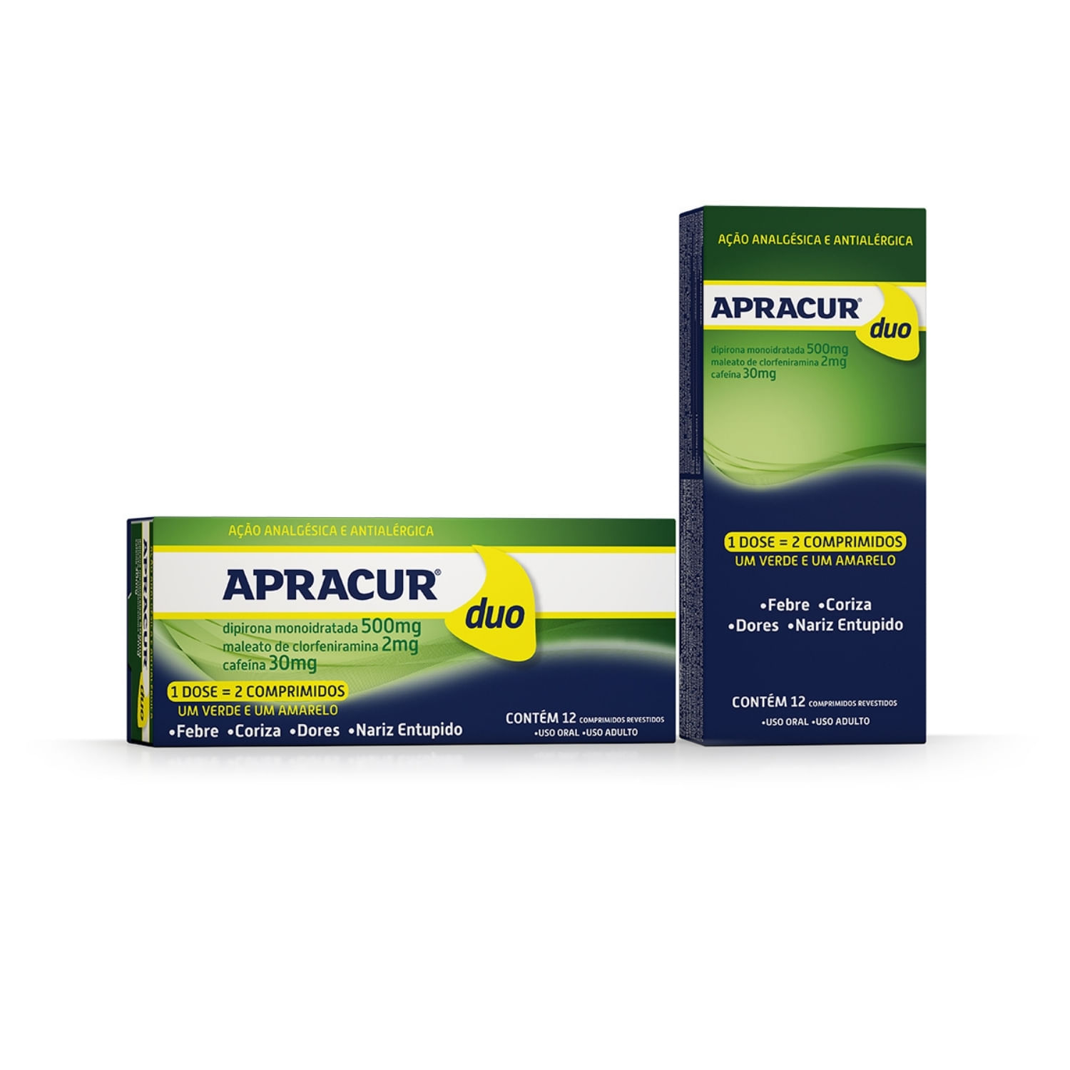 Apracur Duo 500mg + 2mg + 30mg 12 Comprimidos Revestidos