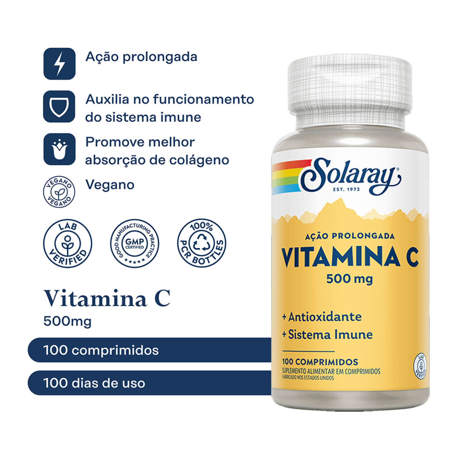Vitamina C 500mg Solaray Com 100 Comprimidos
