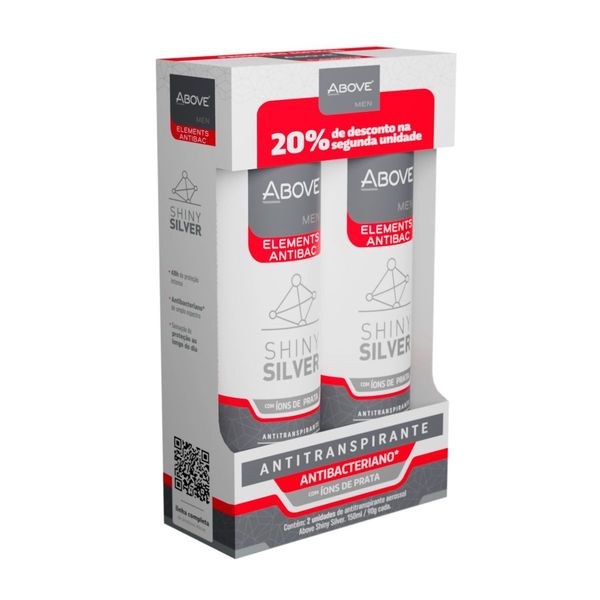 Kit Desodorante Antitranspirante Above Men Elements Antibac Shiny Silver 48h Aerossol 150ml 2 Unidades