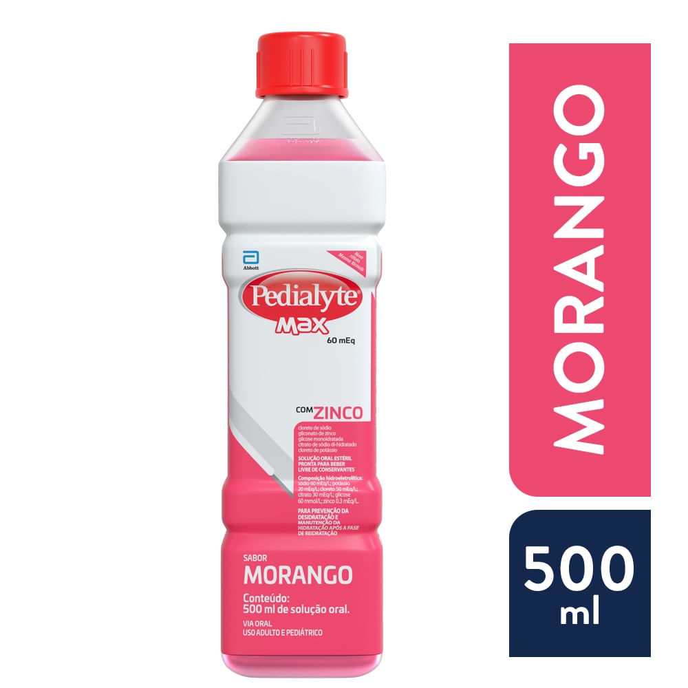 Pedialyte Max Zinco Sabor Morango Solução Oral 500ml