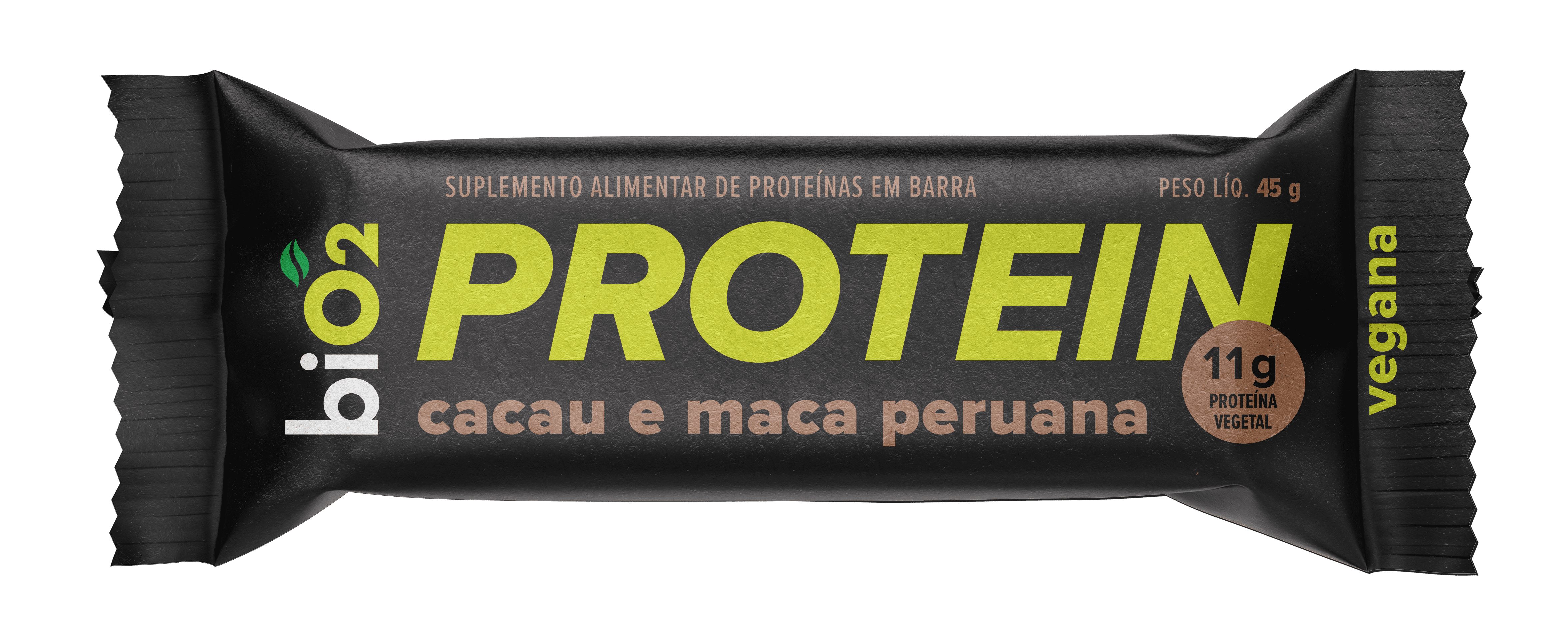 Barra De Proteína Vegana Bio2 Protein Cacau, Maca Peruana E Pasta De Amendoim 45g