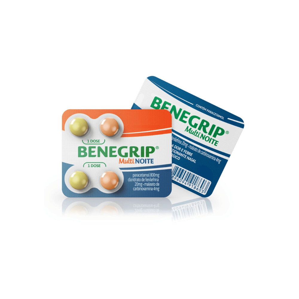Benegrip Multi Noite Antigripal Analgésico e Descongestionante Blister 4 Comprimidos