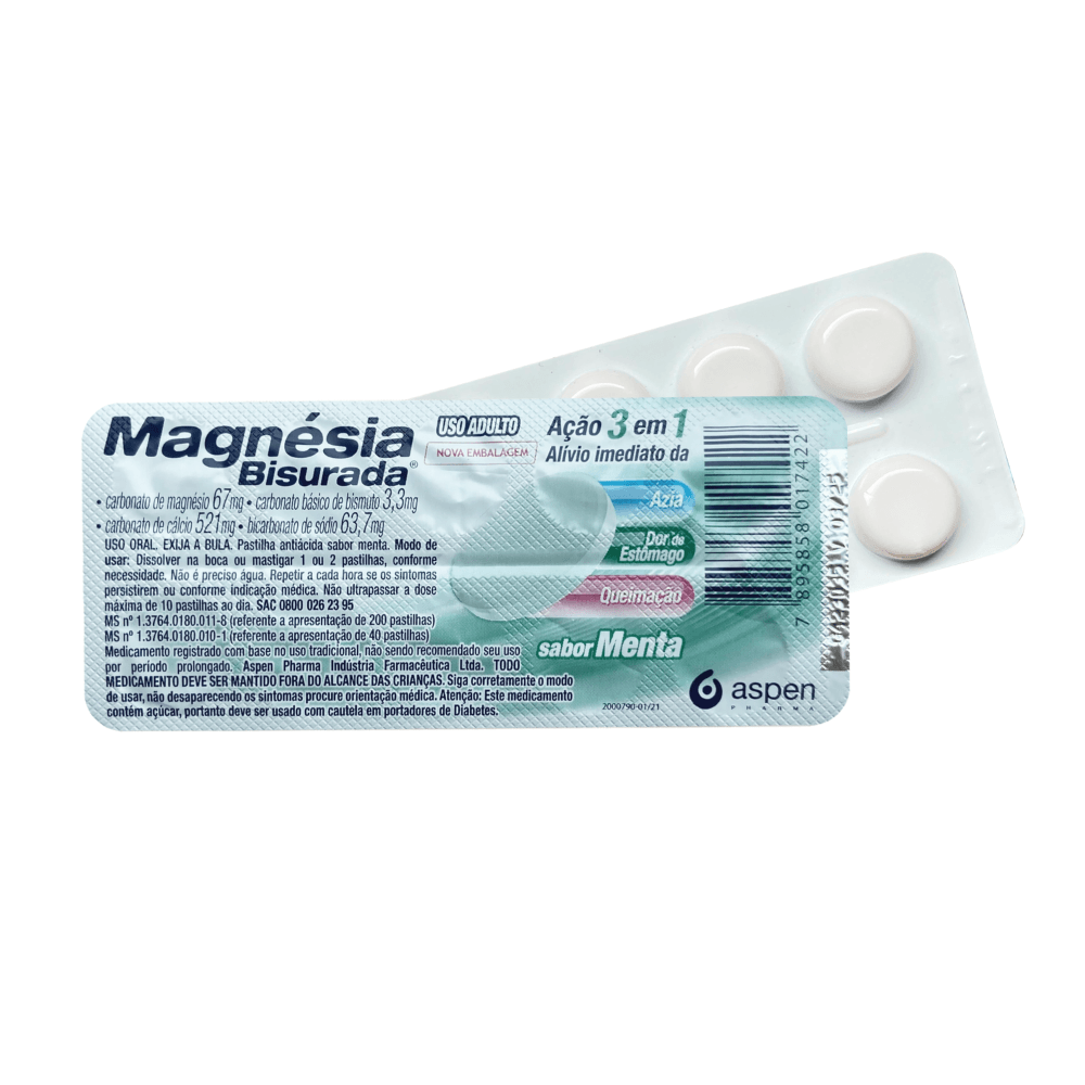 Magnésia Bisurada 10 Pastilhas