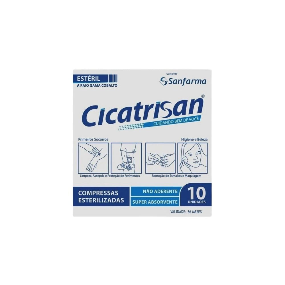Compressa De Gaze Cicatrisan Esteril Não Aderente Com 10 Unidades