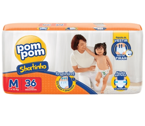 Fralda Pom Pom Shortinho M 34 Unidades