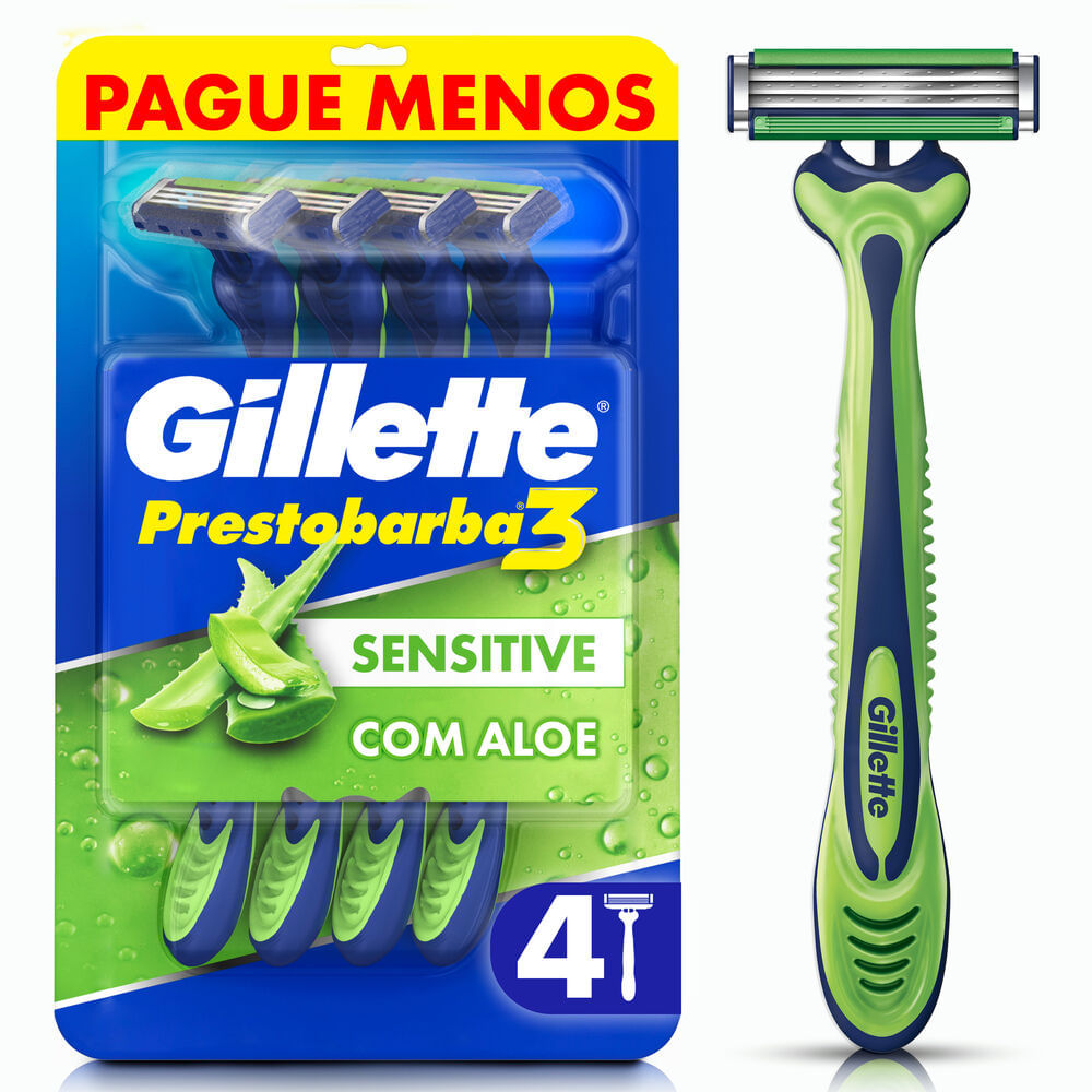 Aparelho de Barbear Descartável Gillette Prestobarba 3 Sensitive 4 Unidades