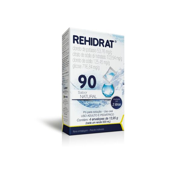 Rehidrat 90 Sabor Natural Pó para Solução Oral 4 Envelopes 13,95g