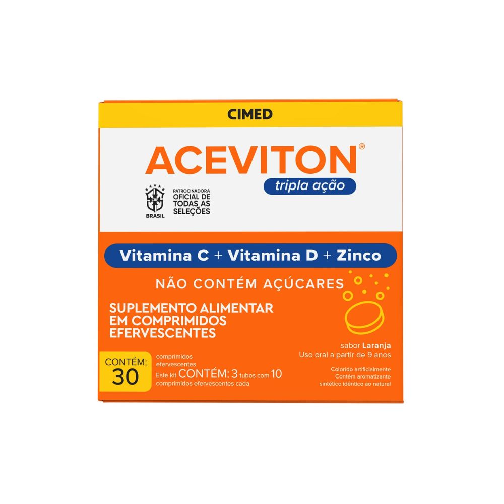 Aceviton Tripla Ação Sabor Laranja 30 Comprimidos Efervescentes