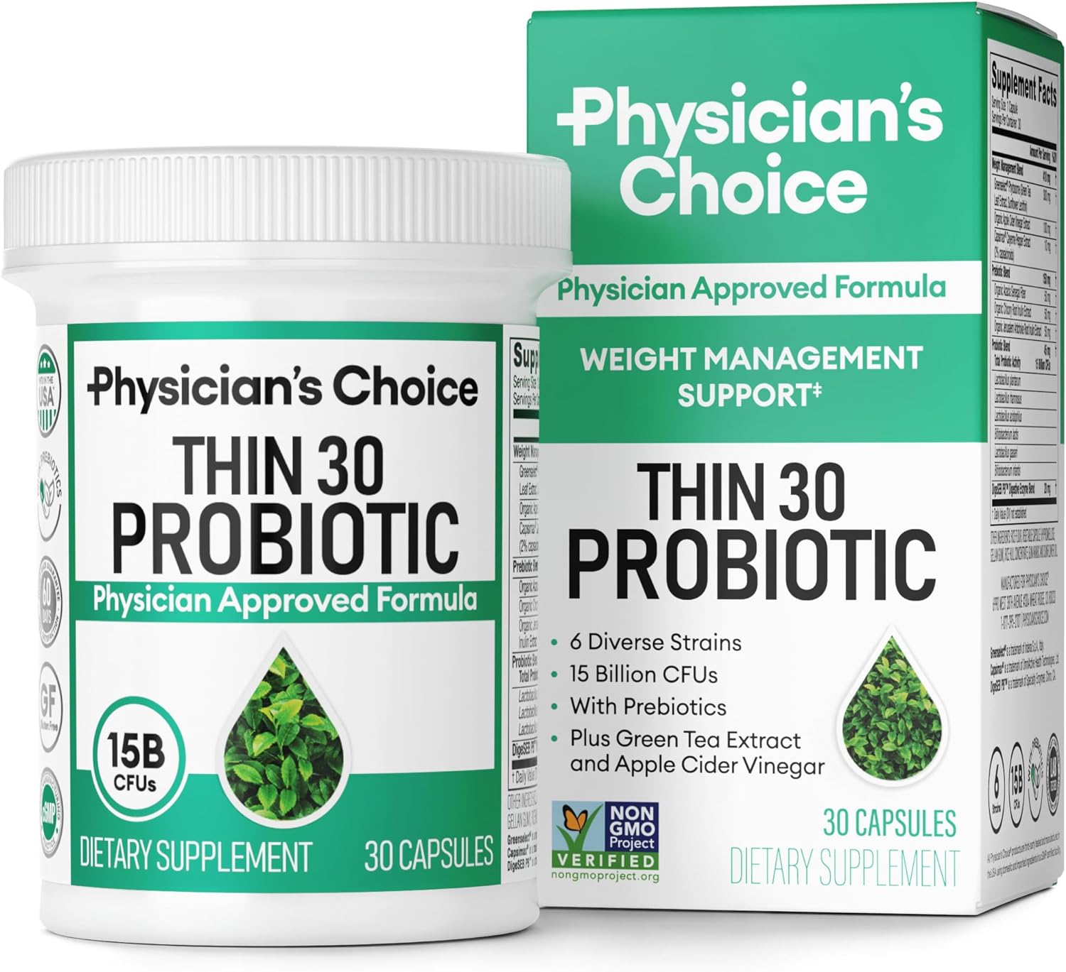 Physician's Choice Probióticos para controle de peso e inchaço – 30 cápsulas
