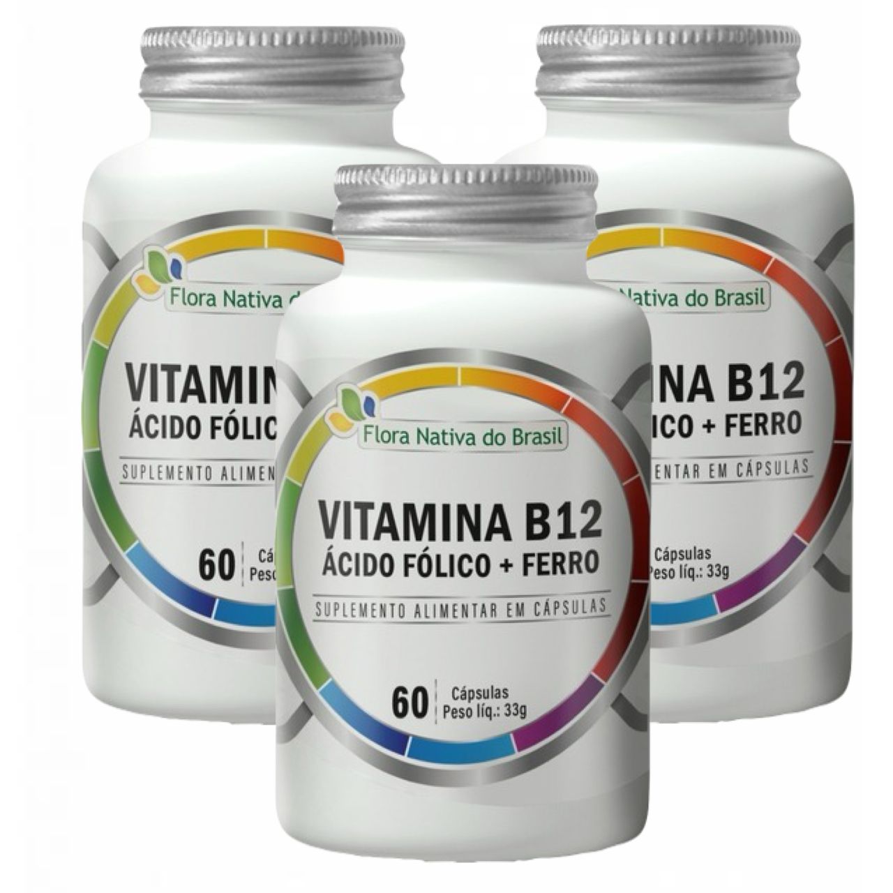 Kit 3x B12 Metilcobalamina - Ácido Fólico e Ferro - 60 Cápsulas