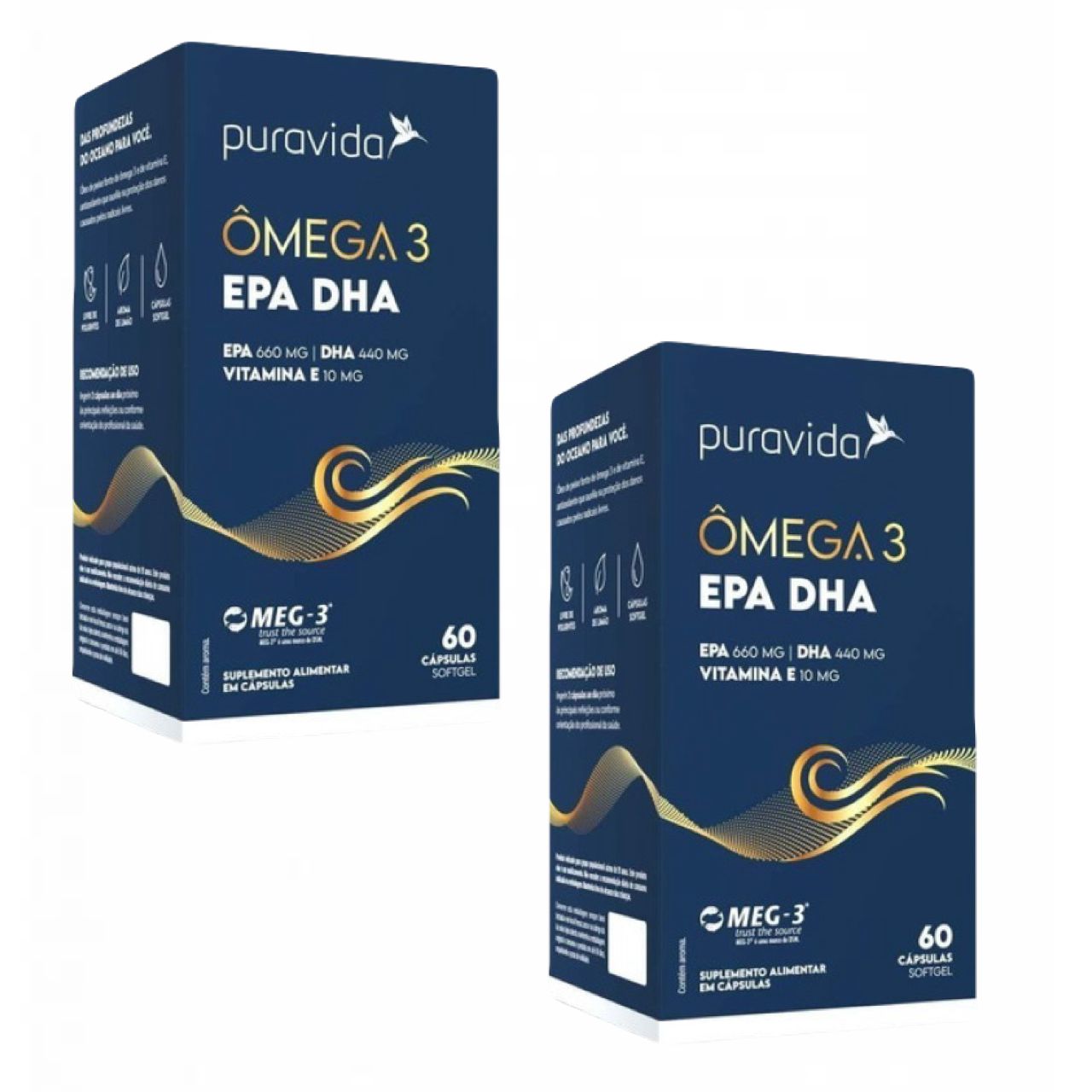 Kit com 2 Ômega 3 EPA e DHA com Vitamina E - 1411 mg de Ômega 3 - 60 Softgels