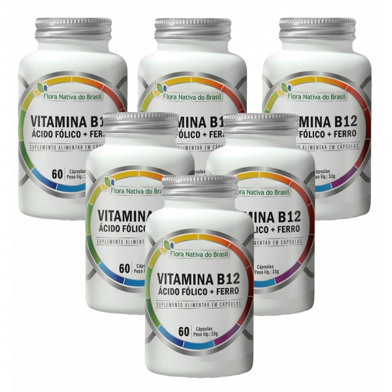 Kit 6x B12 Metilcobalamina, Ácido Fólico e Ferro - 60 Cápsulas