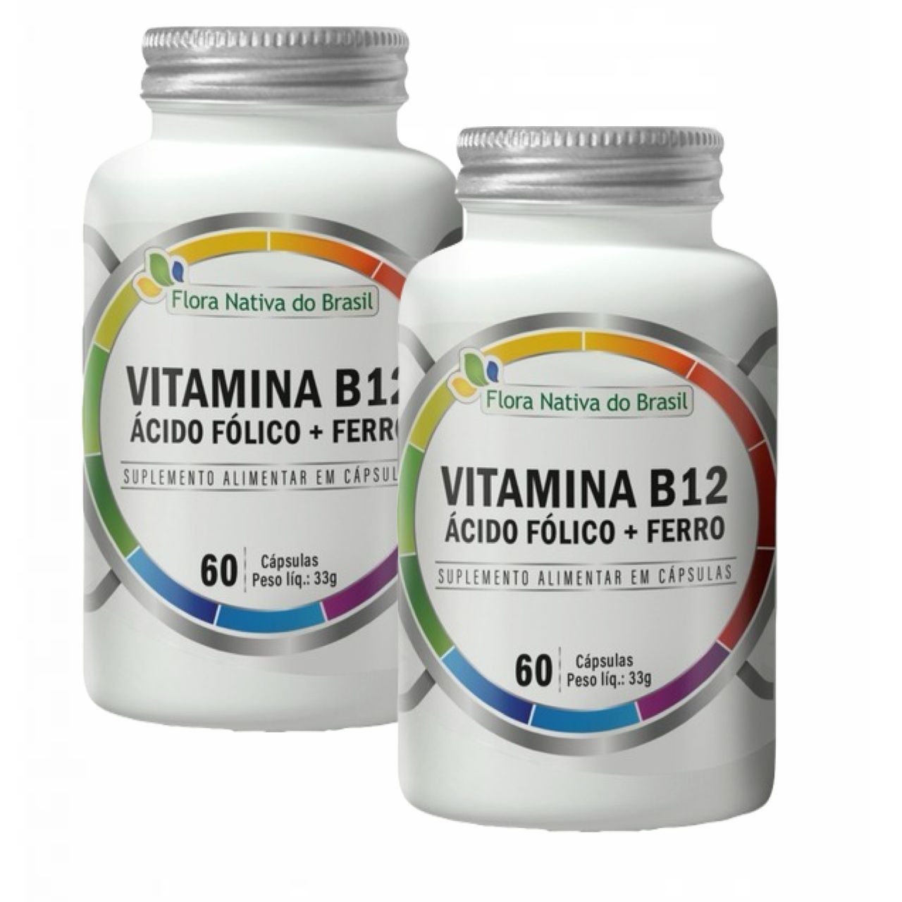 Kit 2x B12 Metilcobalamina, Ácido Fólico e Ferro - 60 Cápsulas
