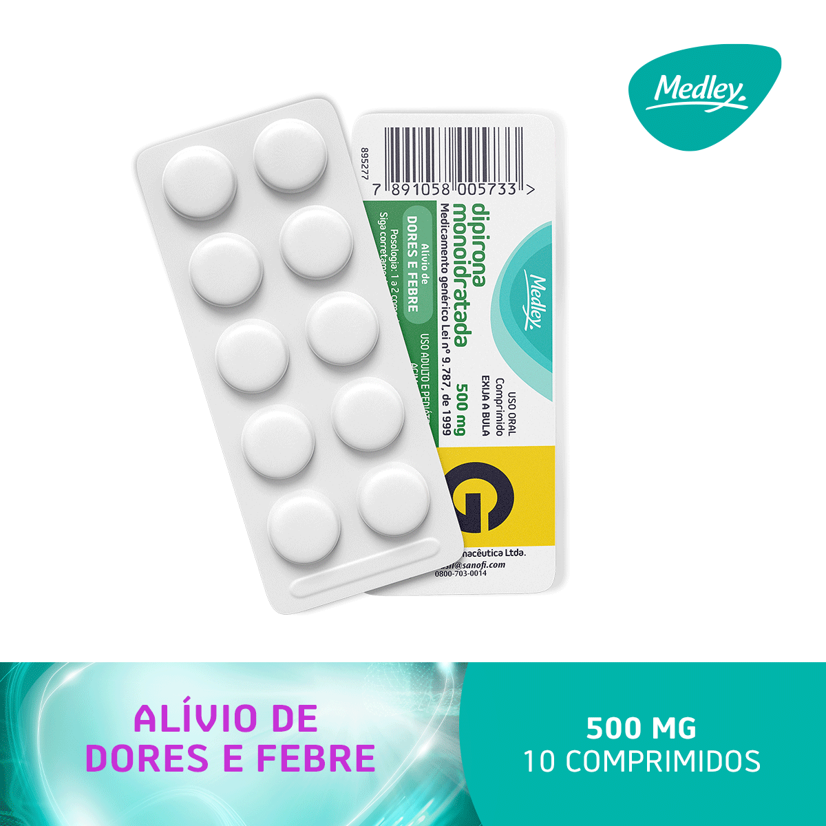 Dipirona Monoidratada 500mg 10 Comprimidos Genérico Medley