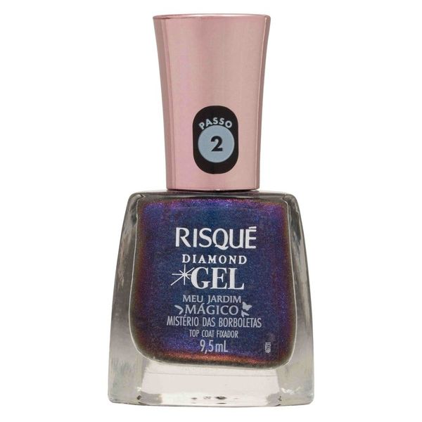 Esmalte Risqué Diamond Gel Top Coat Fixador Meu Jardim Mágico Mistério das Borboletas Efeito Cintilante 9,5ml